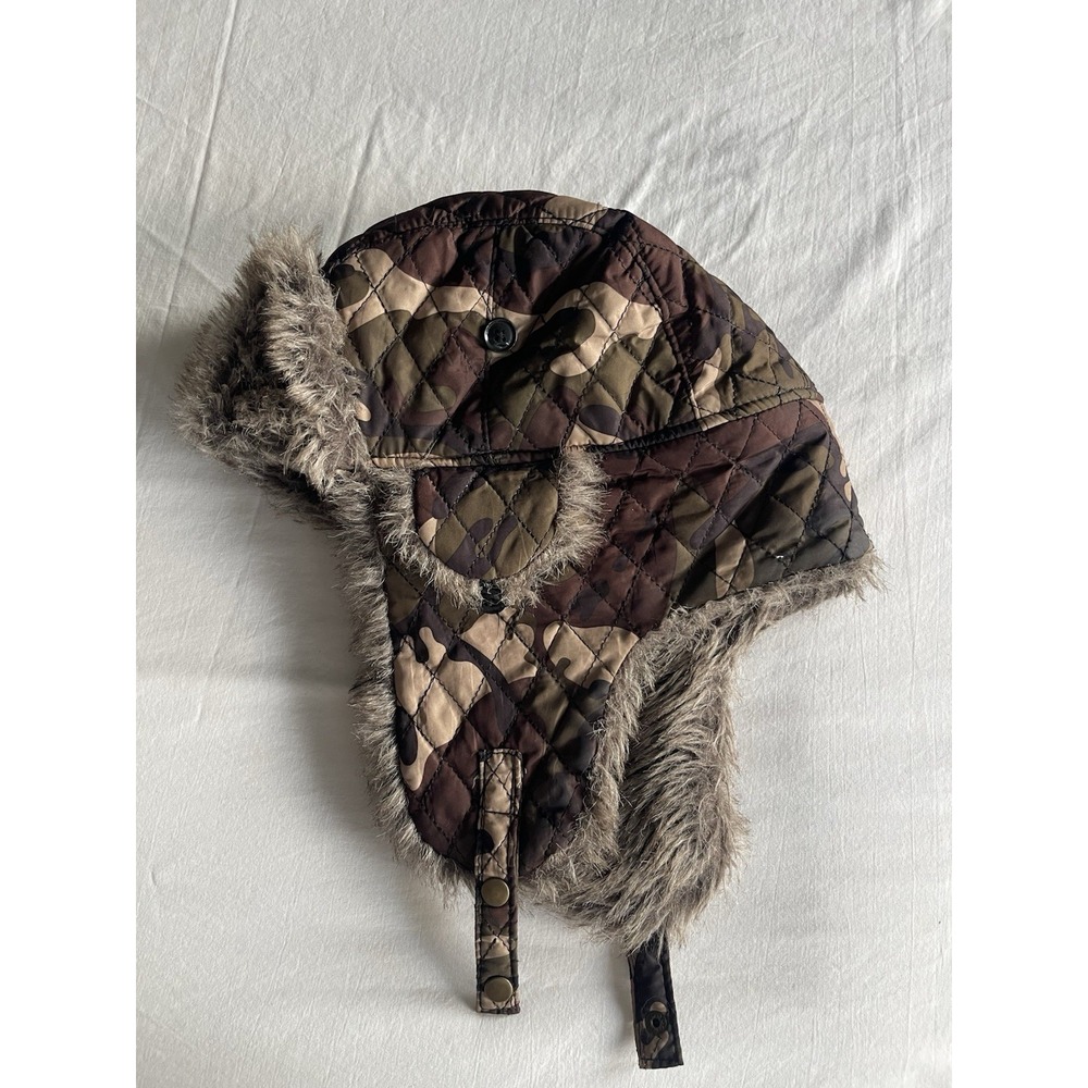 Camo Trapper Hat Faux Fur Lined Ear Flaps Aviator Bomber Winter Cap RN109028 - Picture 5 of 5